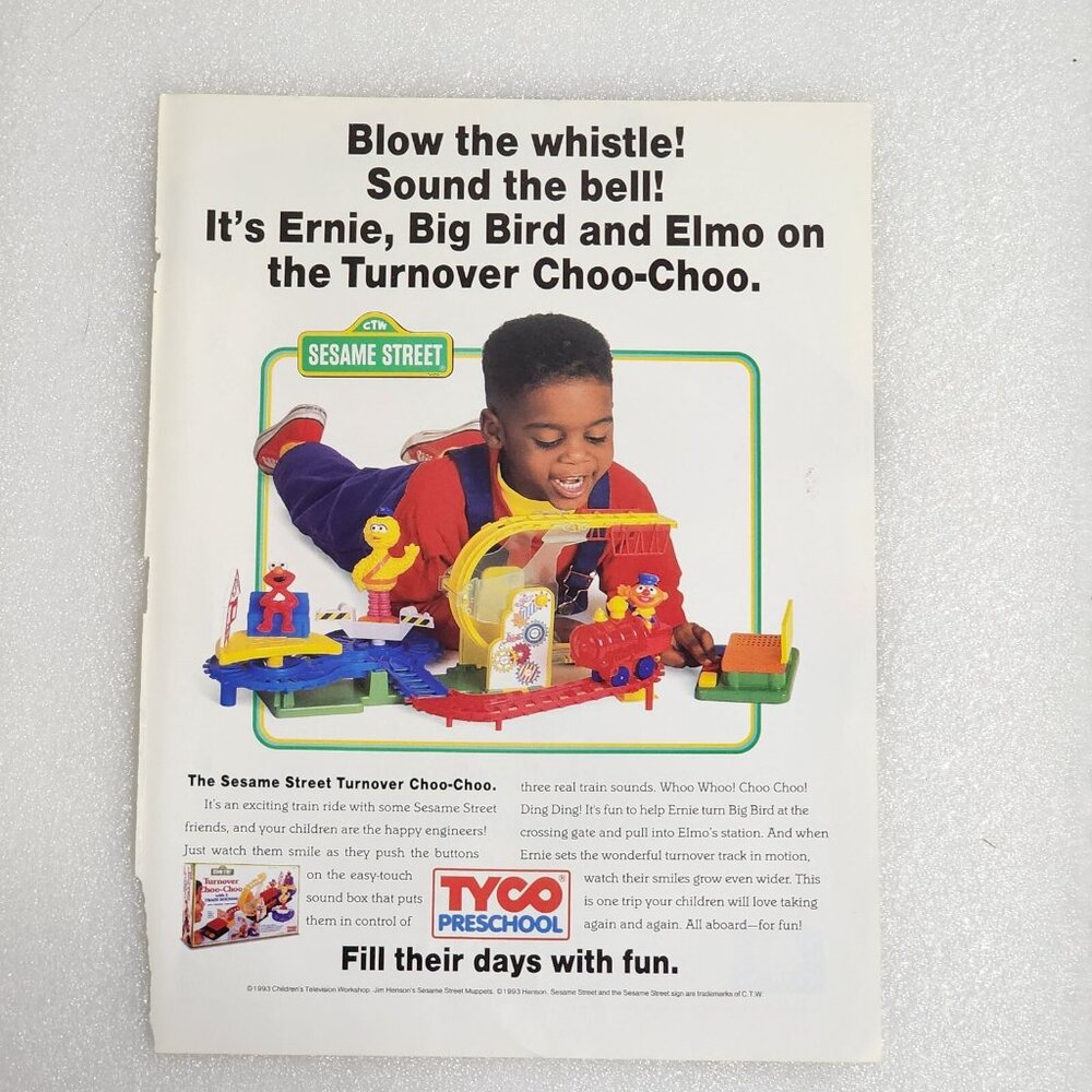 Vintage Print Ad Tyco preschool Sesame Street Turnover Choo-Choo 8x10 1993